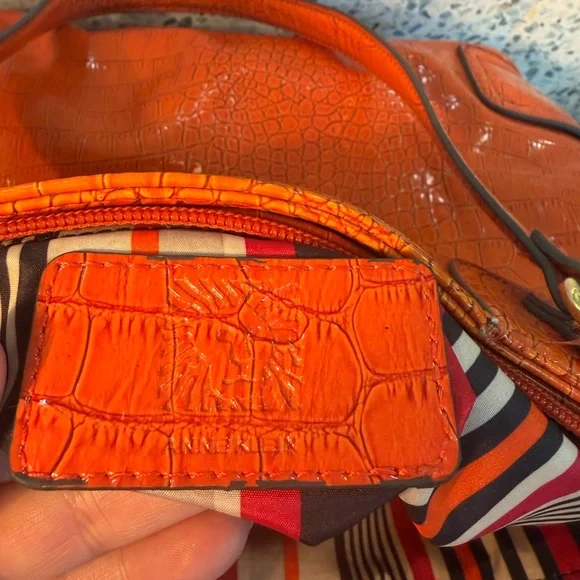 Anne Klein Orange Croc Embossed Patent Leather Tote Shoulder Bag - Picture 8 of 8